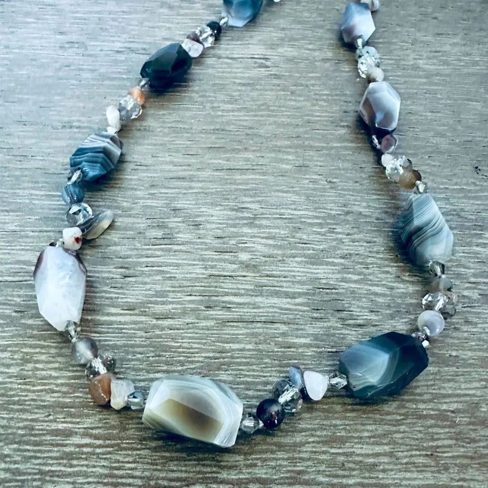 Gray Taupe Stone Beaded Statement Necklace